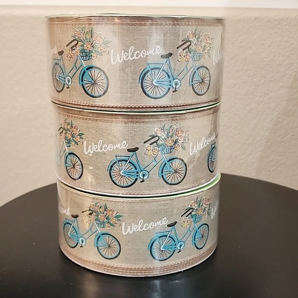 NEW 3 Rolls WELCOME Member's Mark Premium Wire-Edged Ribbon 2-1/2